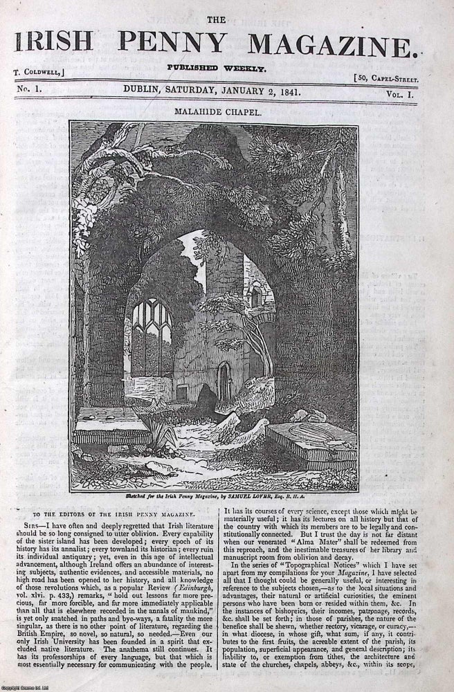 Item #372855 1841, Malahide Chapel. Featured in a full weekly issue of the uncommon Irish Penny...