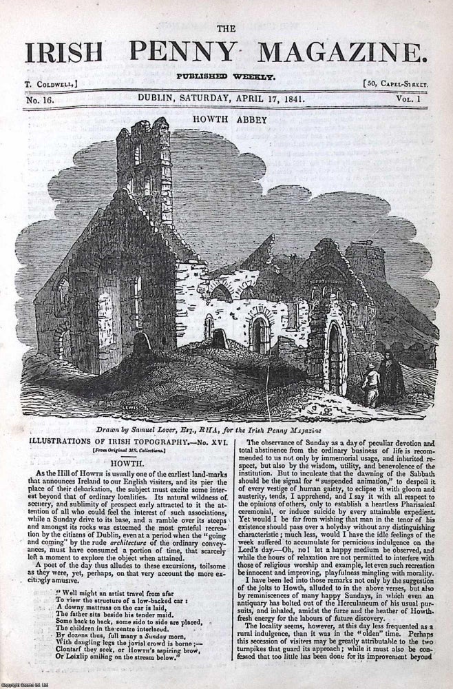 Item #372870 1841, Howth Abbey. Featured in a full weekly issue of the uncommon Irish Penny...