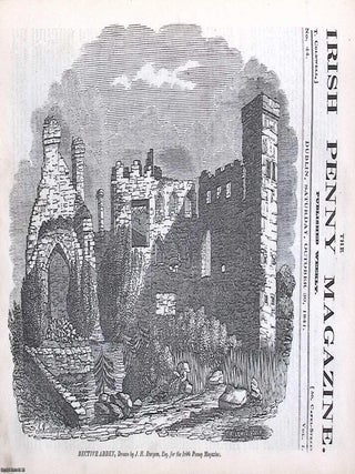 1841, Bective Abbey, County Meath. Featured in a full weekly issue of the uncommon Irish Penny. COUNTY MEATH BECTIVE ABBEY.