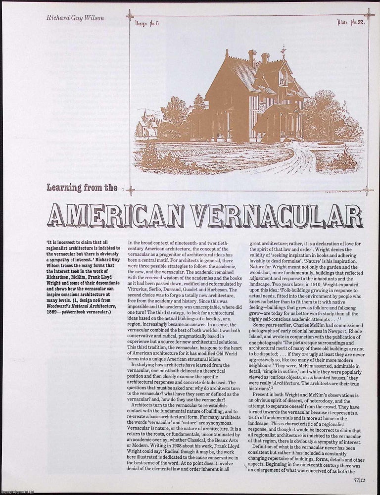 Item #373096 American Vernacular Architecture. This is an original article from The Architectural...