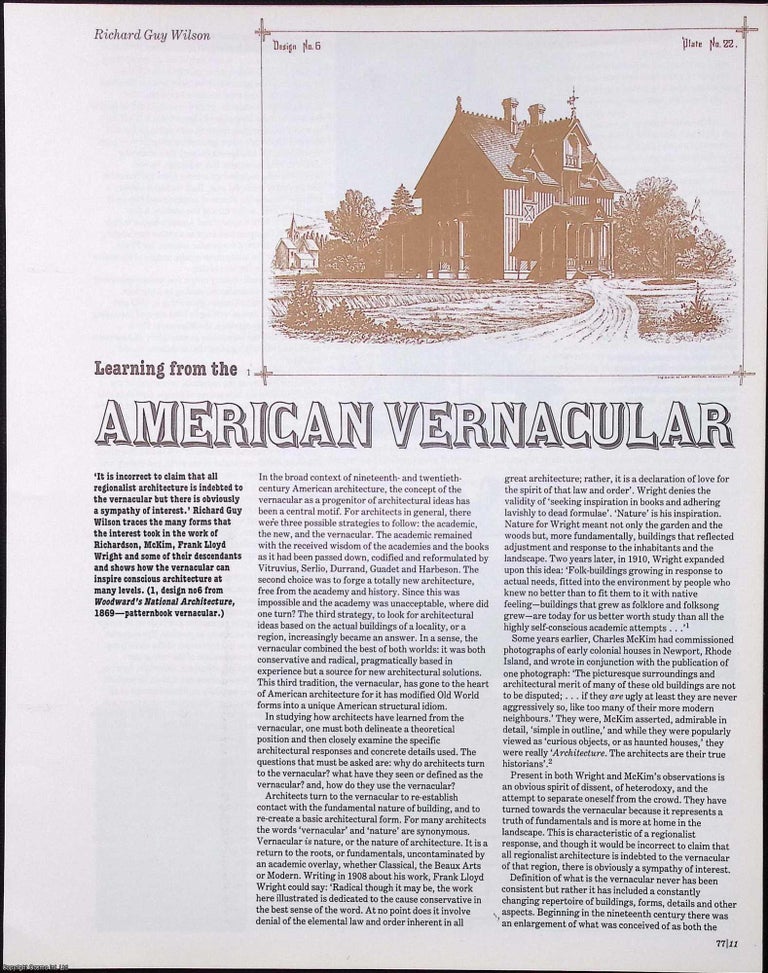 Item #373096 American Vernacular Architecture. This is an original article from The Architectural...
