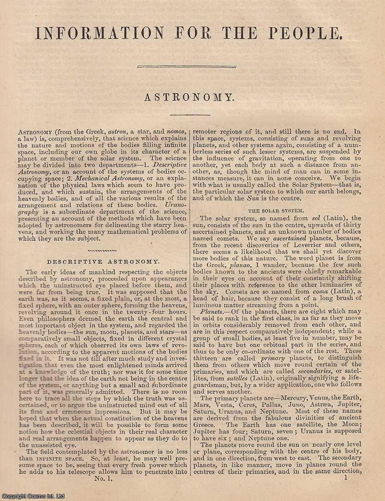 Item #373139 Astronomy. An article from Chambers's Information for the People, 1848....