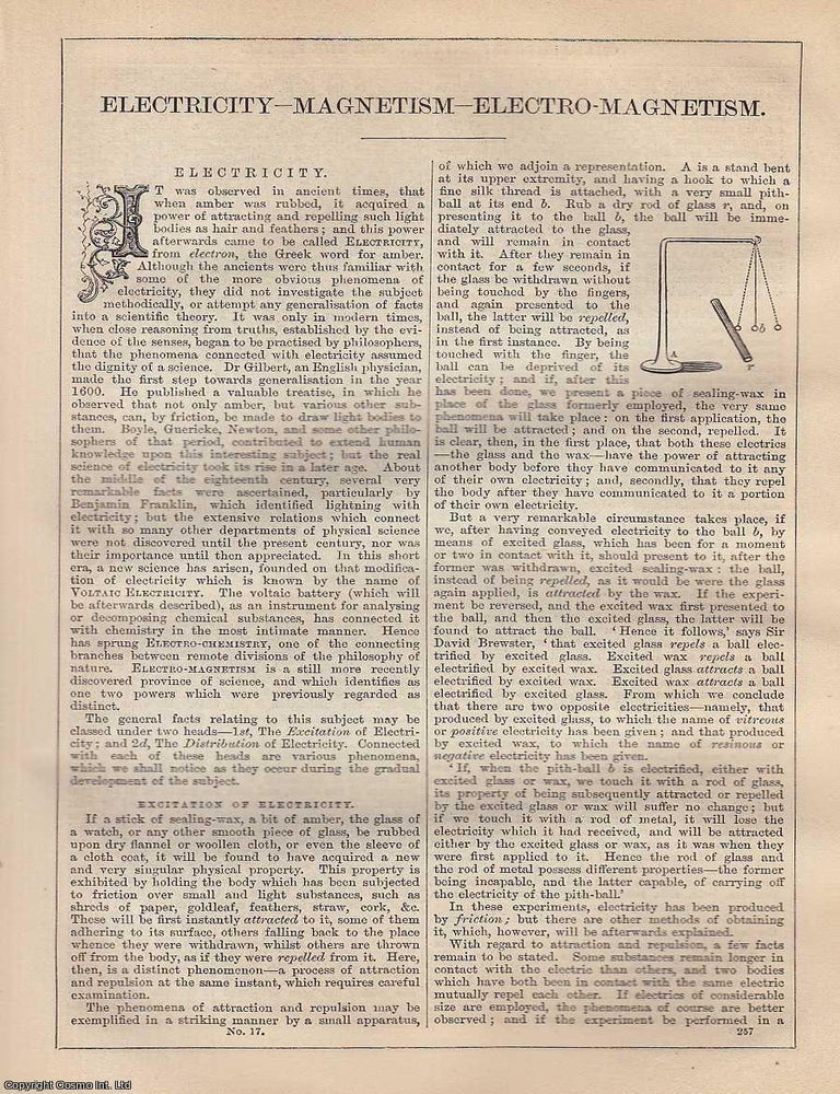 Item #373151 Electricity, Magnetism, Electro Magnetism. An article from Chambers's...