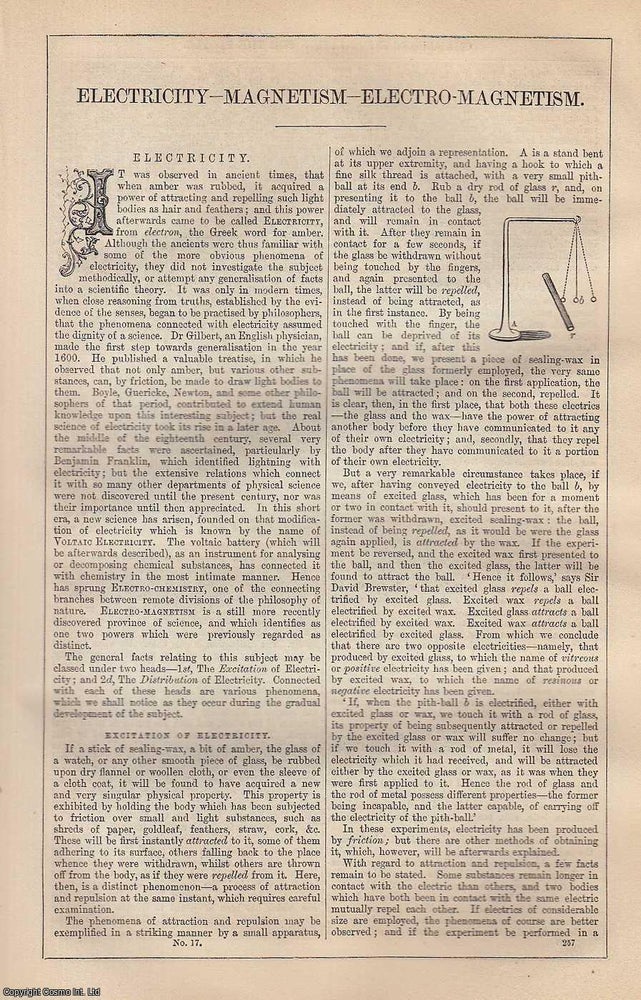 Item #373151 Electricity, Magnetism, Electro Magnetism. An article from Chambers's...