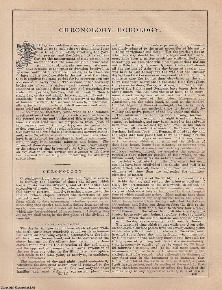 Item #373152 Chronology, Horology. An article from Chambers's Information for the People,...