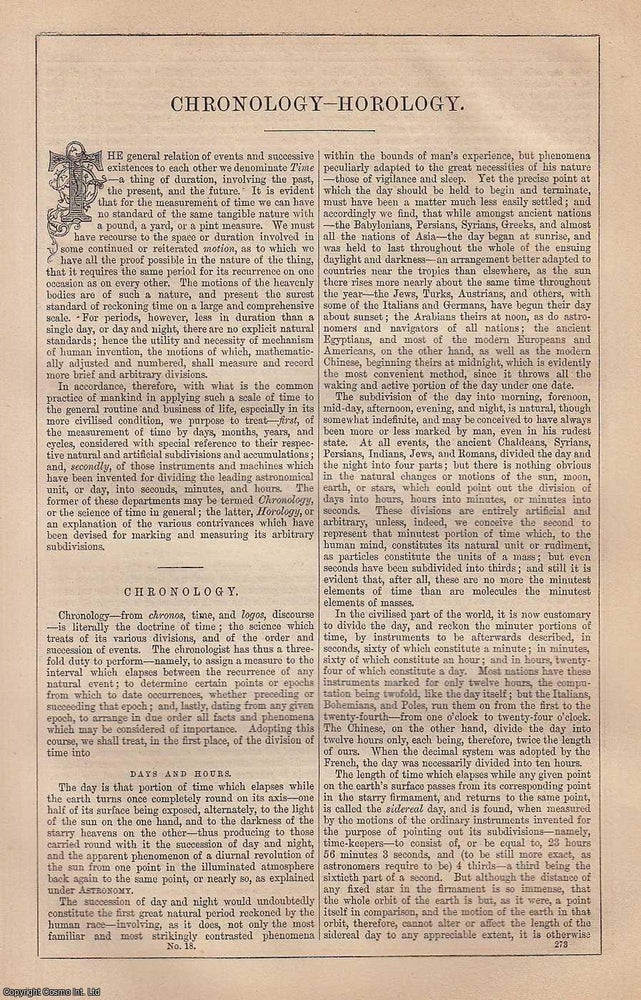 Item #373152 Chronology, Horology. An article from Chambers's Information for the People,...