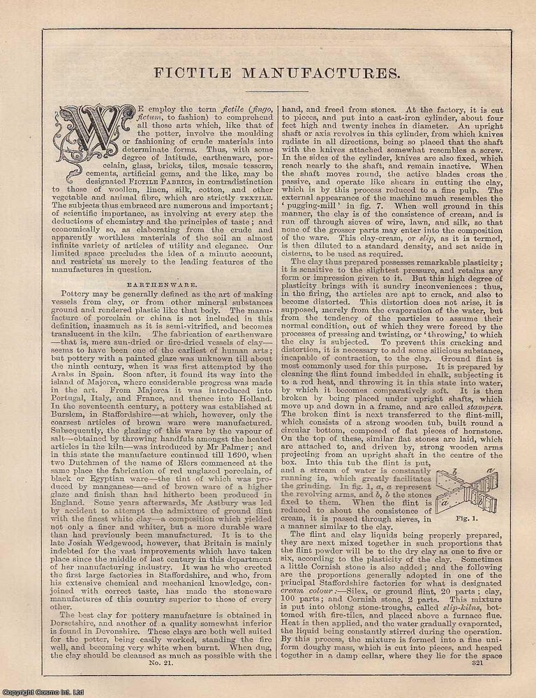 Item #373155 Fictile Manufactures. 16 pages. An article printed in 1848, written by William &...