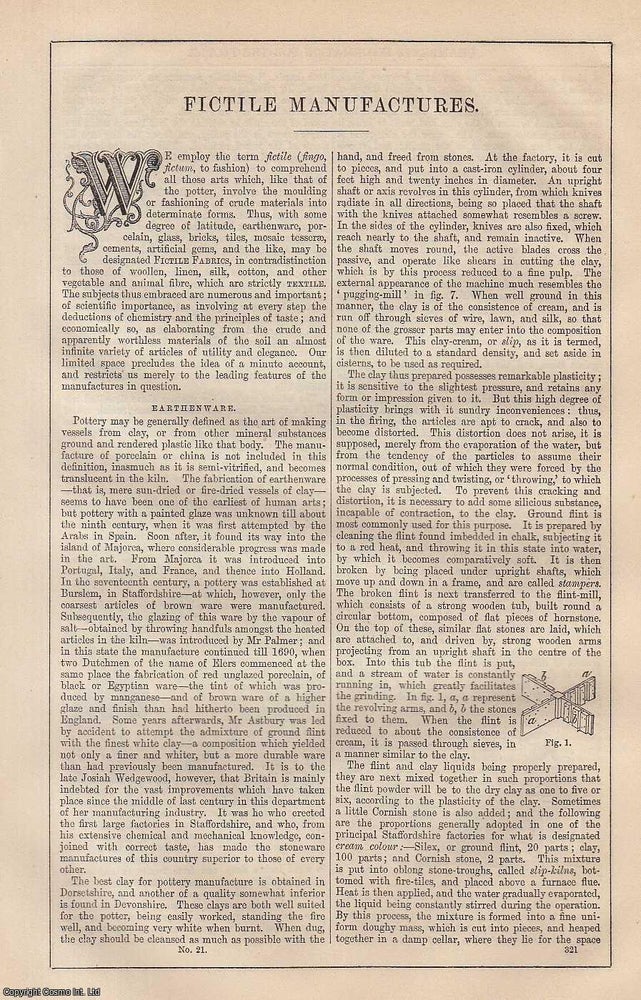 Item #373155 Fictile Manufactures. 16 pages. An article printed in 1848, written by William &...