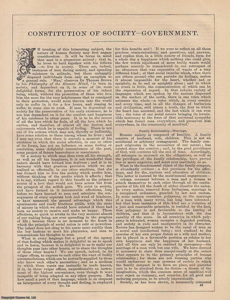 Item #373185 Constitution of Society, Government. An article from Chambers's Information for...