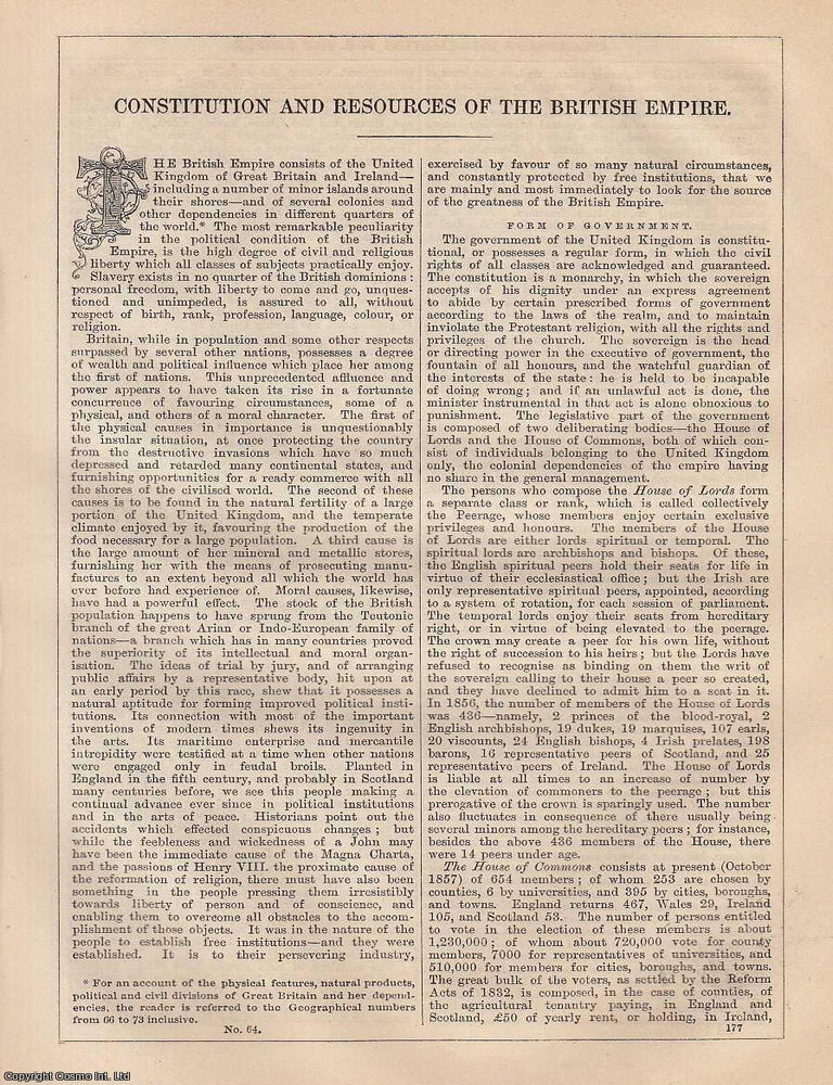 Item #373192 Constitution and Resources of the British Empire. An article from Chambers's...