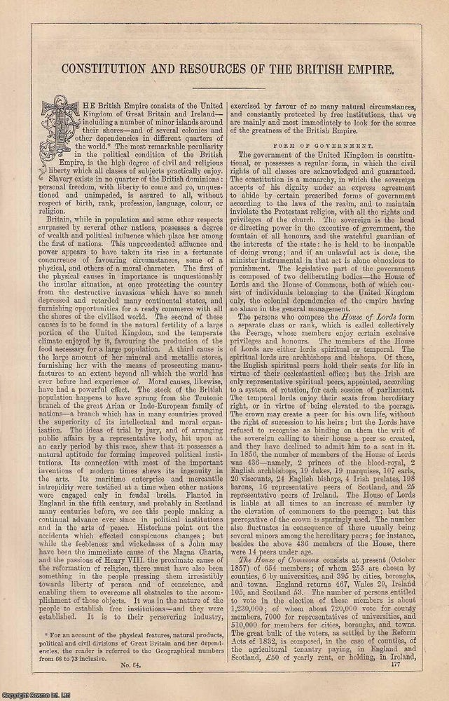 Item #373192 Constitution and Resources of the British Empire. An article from Chambers's...