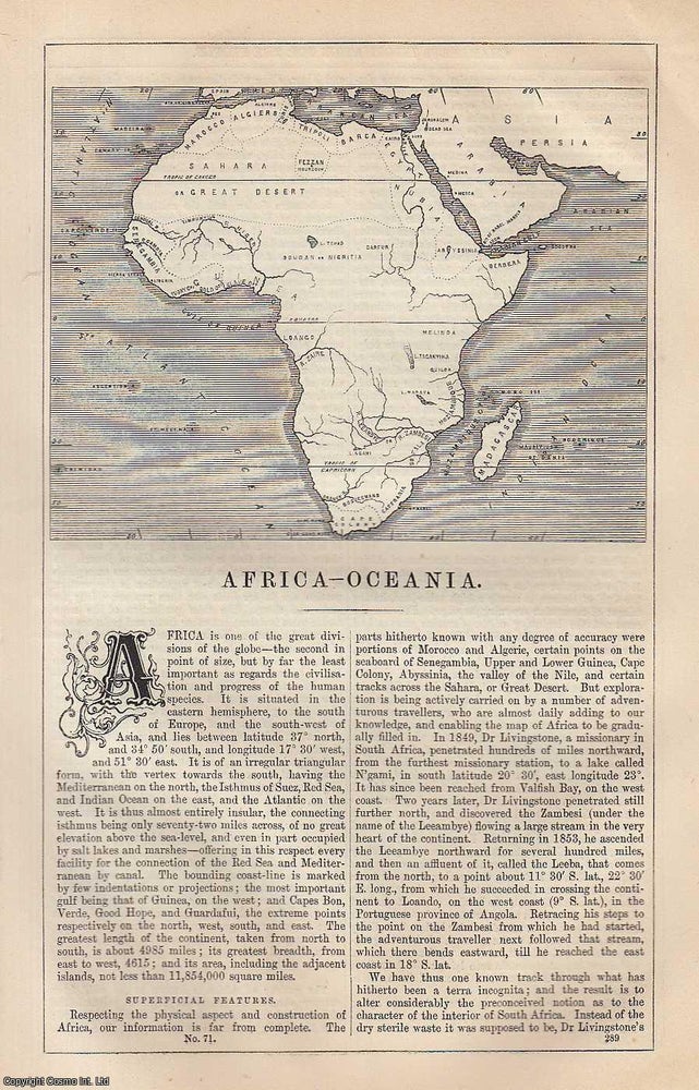 Item #373198 Africa, Oceania. An article from Chambers's Information for the People, 1849....