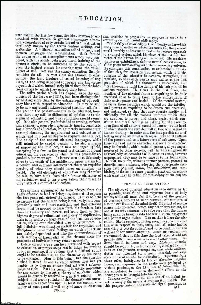 Item #373216 Education. An article from Chambers's Information for the People, 1849....