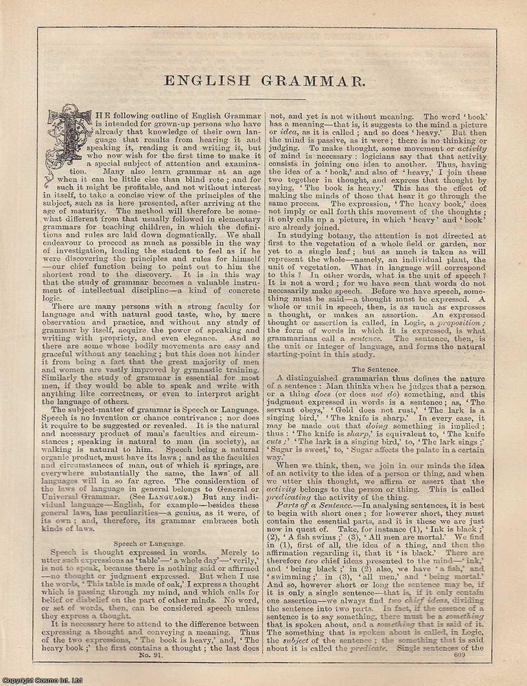 Item #373217 English Grammar. An article from Chambers's Information for the People, 1849....