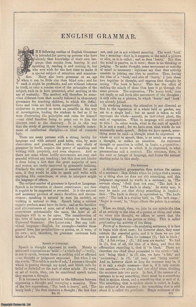 Item #373217 English Grammar. An article from Chambers's Information for the People, 1849....