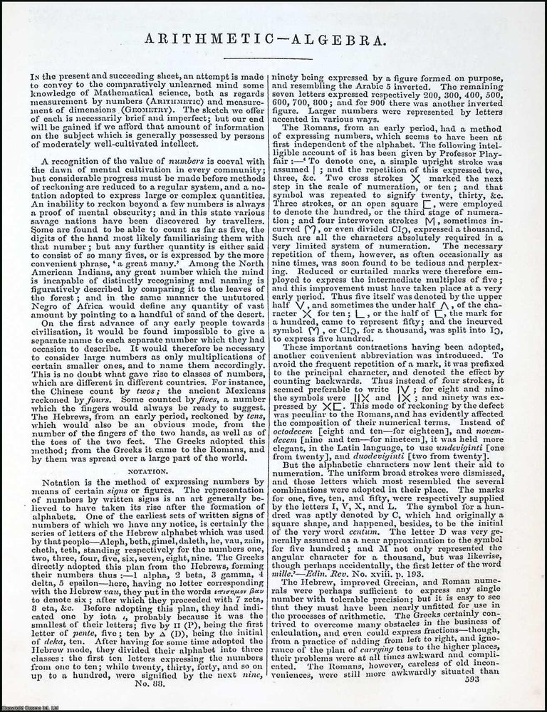 Item #373218 Arithmetic, Algebra. An article from Chambers's Information for the People,...