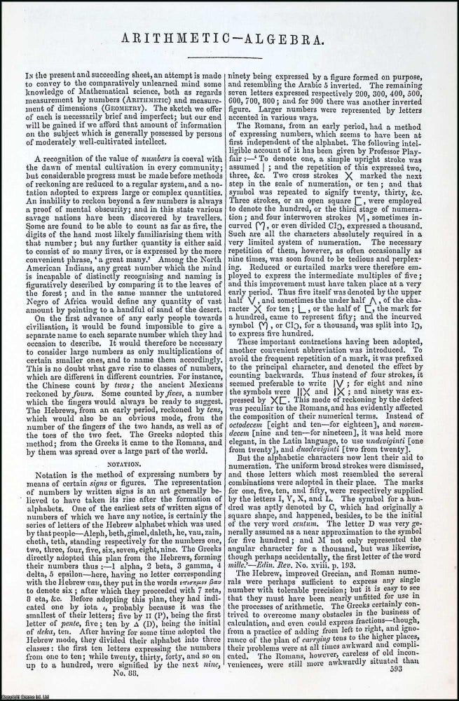 Item #373218 Arithmetic, Algebra. An article from Chambers's Information for the People,...