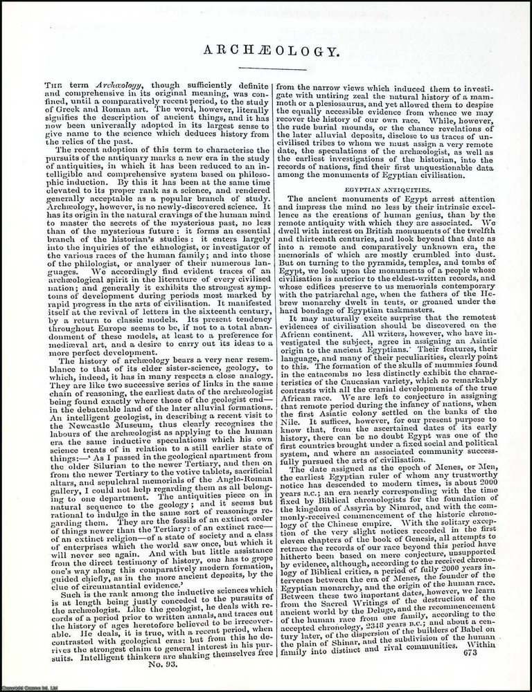 Item #373223 Archaeology. An article from Chambers's Information for the People, 1849....