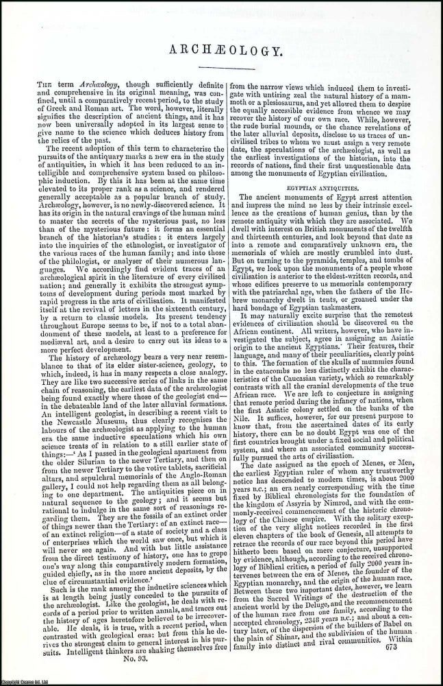 Item #373223 Archaeology. An article from Chambers's Information for the People, 1849....