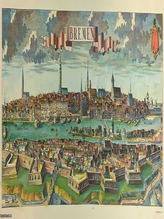 Bremen Germany 1719, panoramic view. A Painting by F.B. Werner. A modern colour reproduction of. BREMEN 1719.