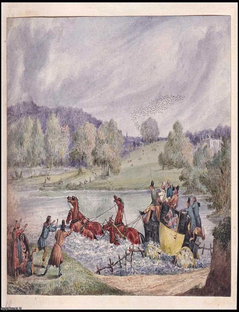 Item #373545 Carriage Crossing the Ford with Figures Gesturing from the Bank, c. 1835. HAND-COLOURED IN PERIOD STYLE EARLY 19TH CENTURY COPPERPLATE ENGRAVING.