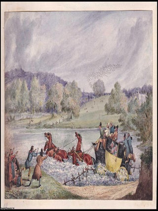 Carriage Crossing the Ford with Figures Gesturing from the Bank, c. 1835. EARLY 19TH CENTURY COPPERPLATE ENGRAVING.