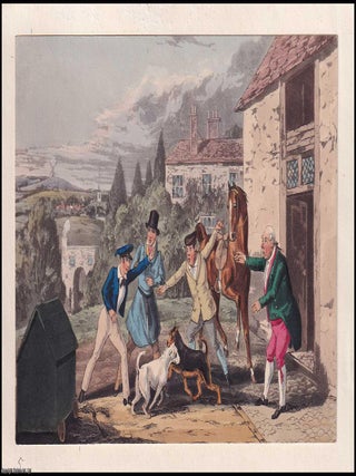 Countryside Companions at the Stable, c. 1845. EARLY 19TH CENTURY COPPERPLATE ENGRAVING.