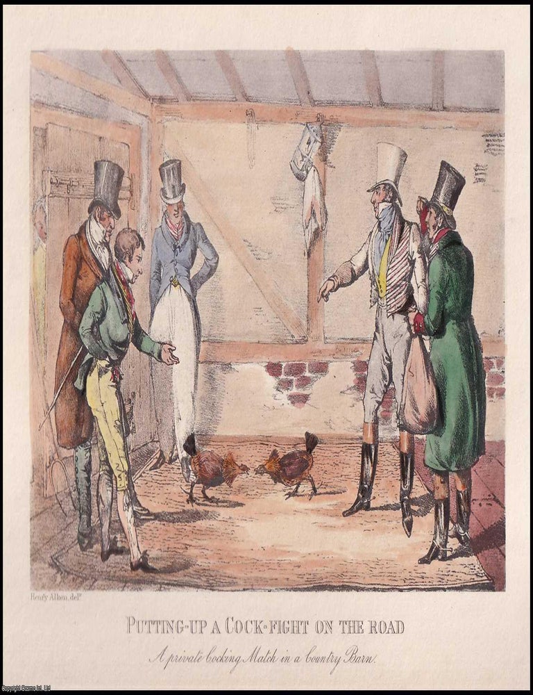 Item #373554 Cockfighting in the Country Barn, c. 1830. HAND-COLOURED IN PERIOD STYLE EARLY 19TH CENTURY COPPERPLATE ENGRAVING.