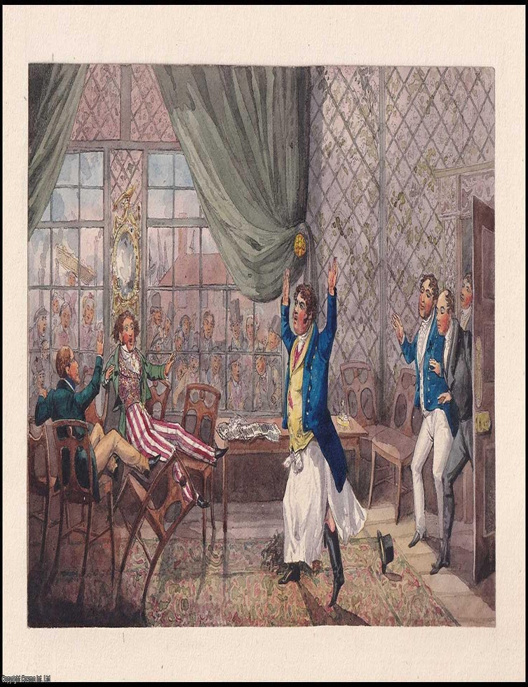 Item #373557 A Toast or Triumph in the Parlour, c. 1840. HAND-COLOURED IN PERIOD STYLE EARLY 19TH CENTURY COPPERPLATE ENGRAVING.