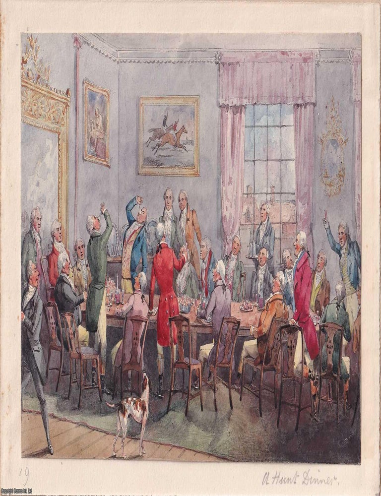 Item #373561 A Hunt Dinner with Toast and Terrier, c. 1840. HAND-COLOURED IN PERIOD STYLE EARLY 19TH CENTURY COPPERPLATE ENGRAVING.