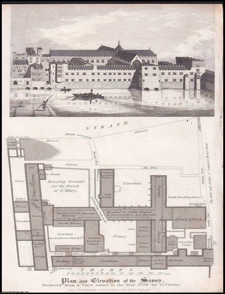 Item #373594 Plan and Elevation of the Savoy. Drawn by George Vertue, 1736. Published 1816 in A...