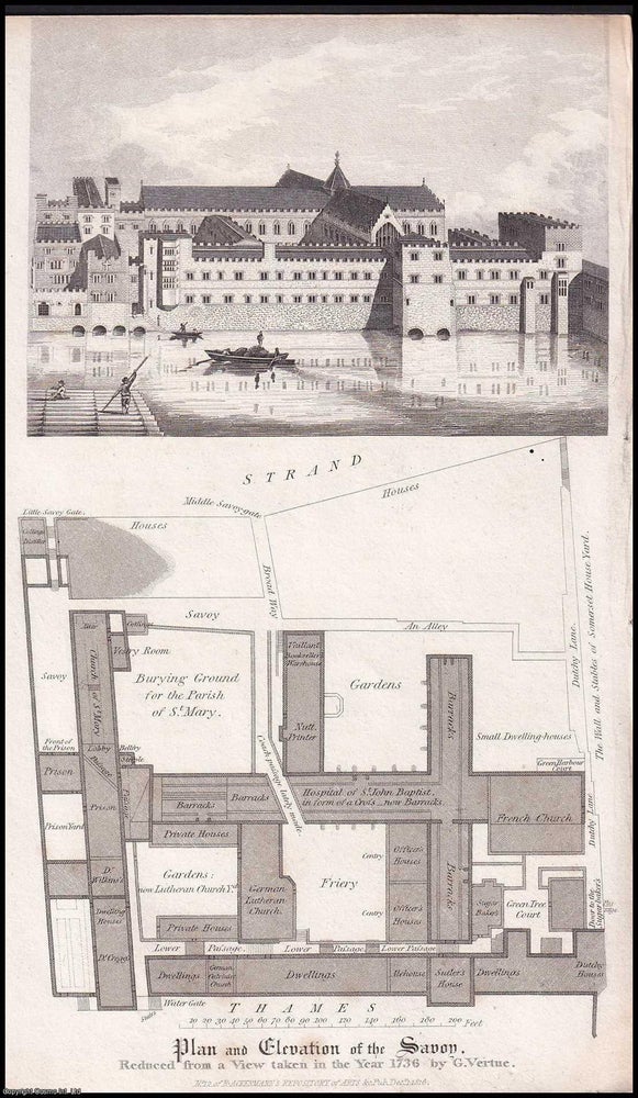 Item #373594 Plan and Elevation of the Savoy. Drawn by George Vertue, 1736. Published 1816 in A...