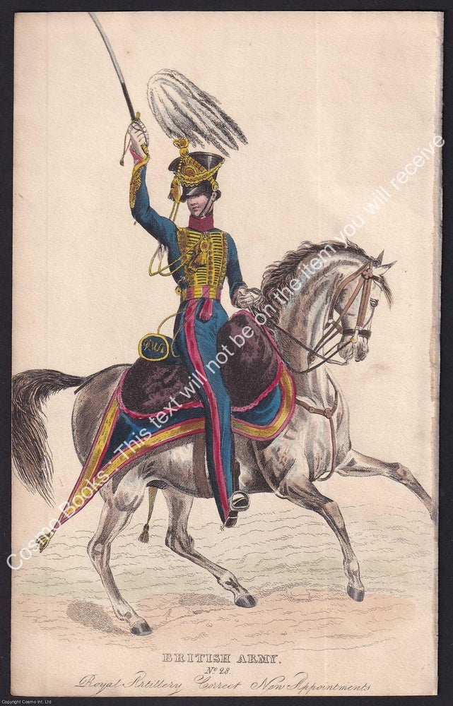 Item #373709 Hand Coloured Engraving, 1832 : Royal Artillery Mounted Officer in Shako,...