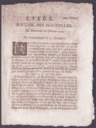 Recueil des Nouvelles, Liege, Sunday 16 January 1729. EUROPEAN DISPATCHES FROM LIEGE IN.