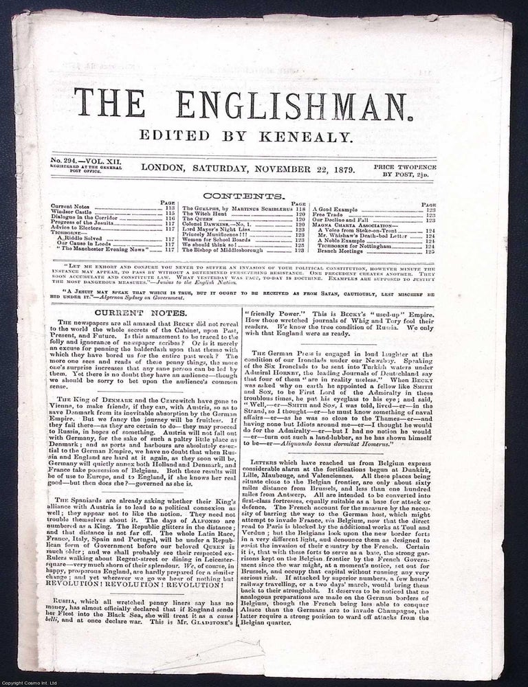 Item #373732 The Tichborne Claimant's Newspaper : The Englishman, Edited by Kenealy. Issues 294-298, November-December 1879. See pictures for details of specific contents. THE NEWSPAPER CRUSADE OF THE TICHBORNE CLAIMANT.