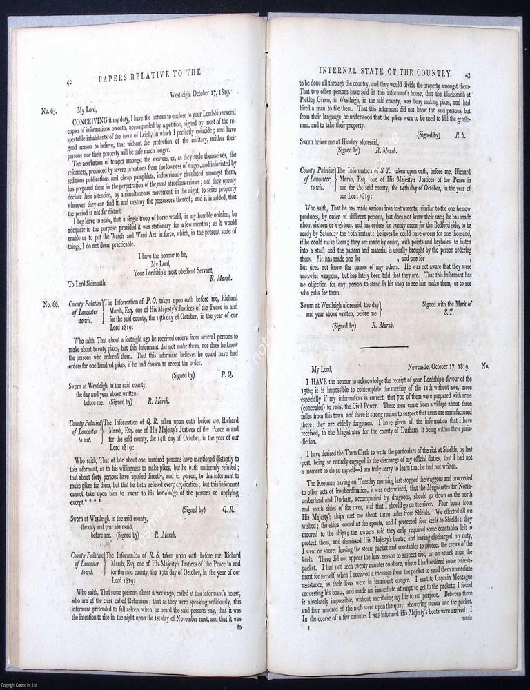 Item #373739 Peterloo 1819. Papers Relative to the Internal State of the Country : Presented to...