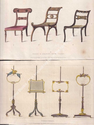 Ackermann's Repository of Arts : 70 Loose Pages of Hand Coloured Regency-era Furniture &. EARLY 19TH CENTURY COPPERPLATE ENGRAVINGS.