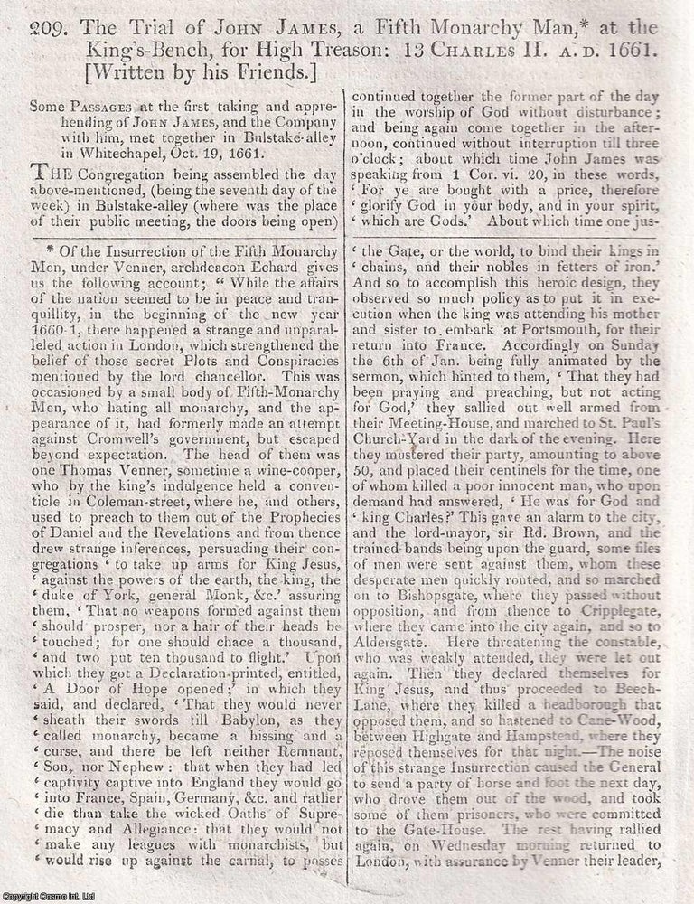 Item #373773 The Trial of John James, a Fifth Monarch Man, at the King's Bench, for High...