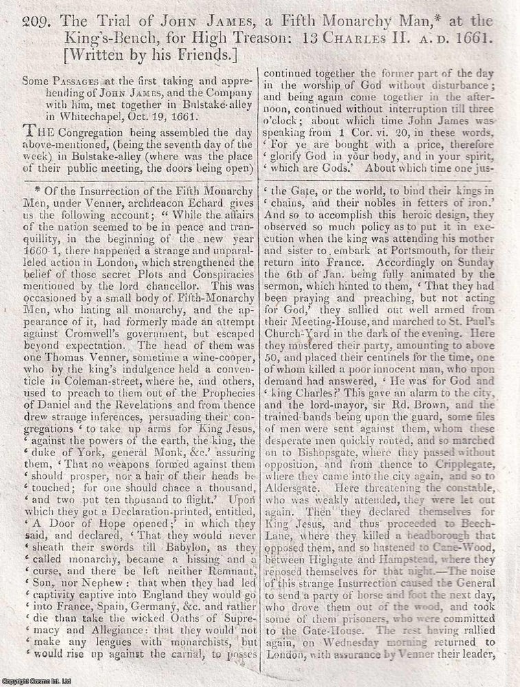 Item #373773 The Trial of John James, a Fifth Monarch Man, at the King's Bench, for High...