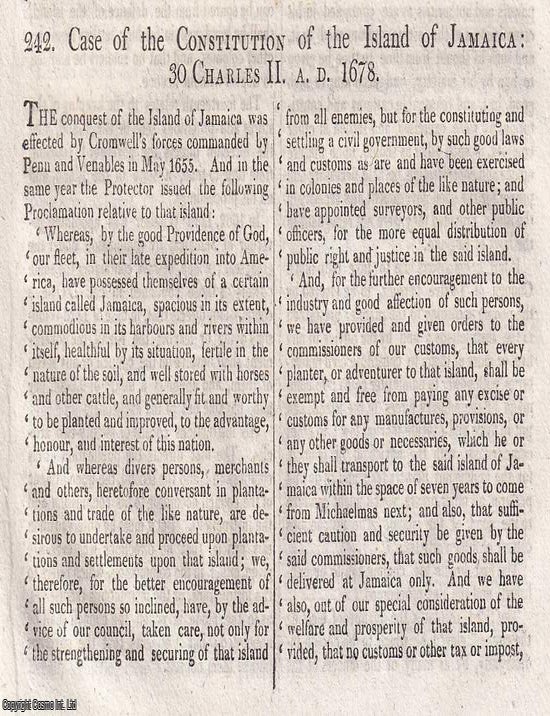 Item #373781 Case of the Constitution of the island of Jamaica, 1678. An Original Trial Report...