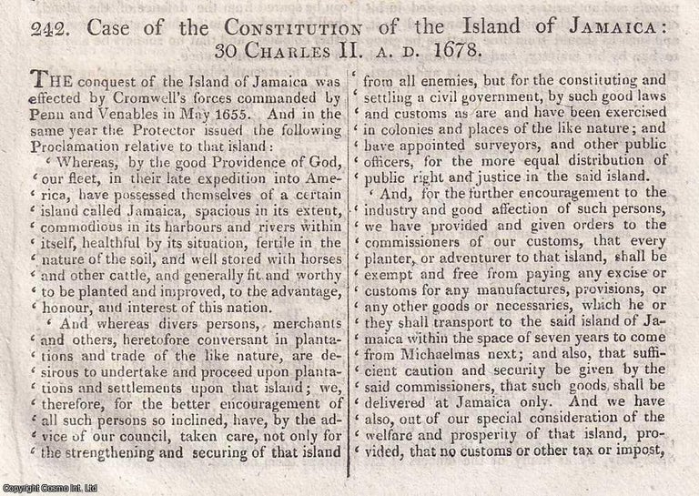 Item #373781 Case of the Constitution of the island of Jamaica, 1678. An Original Trial Report...
