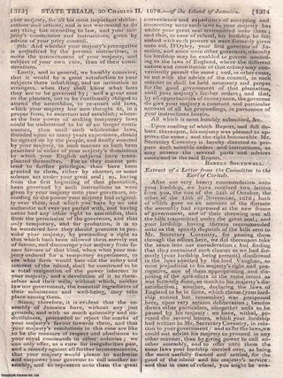 Case of the Constitution of the island of Jamaica, 1678. An Original Trial Report from Cobbett's State Trials, part of the great 19th-century archive of courtroom history.