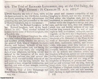 Trials and Polemics of the Popish Plot, 1679 : The Proceedings Against Whitebread, Harcourt, Fenwick, Gavan, Turner, and Langhorn ; Together with the Trials of Wakeman, Corker, Marshal ; and the Conduct, Speeches, and Alleged Conspiracies of the Accused. An Original Trial Report from Cobbett's State Trials, part of the great 19th-century archive of courtroom history.