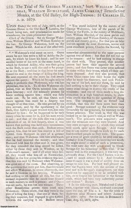 Trials and Polemics of the Popish Plot, 1679 : The Proceedings Against Whitebread, Harcourt, Fenwick, Gavan, Turner, and Langhorn ; Together with the Trials of Wakeman, Corker, Marshal ; and the Conduct, Speeches, and Alleged Conspiracies of the Accused. An Original Trial Report from Cobbett's State Trials, part of the great 19th-century archive of courtroom history.