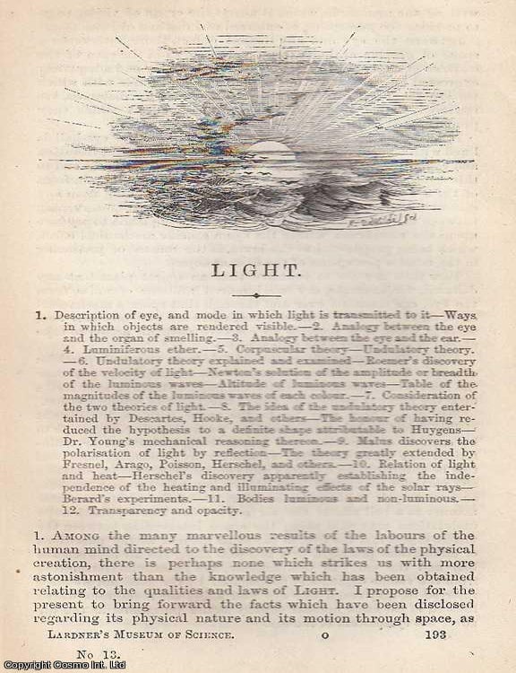 Item #373803 Light; Its Speed, Its Waves, and Its Kinship to Sound . A self-contained Victorian...