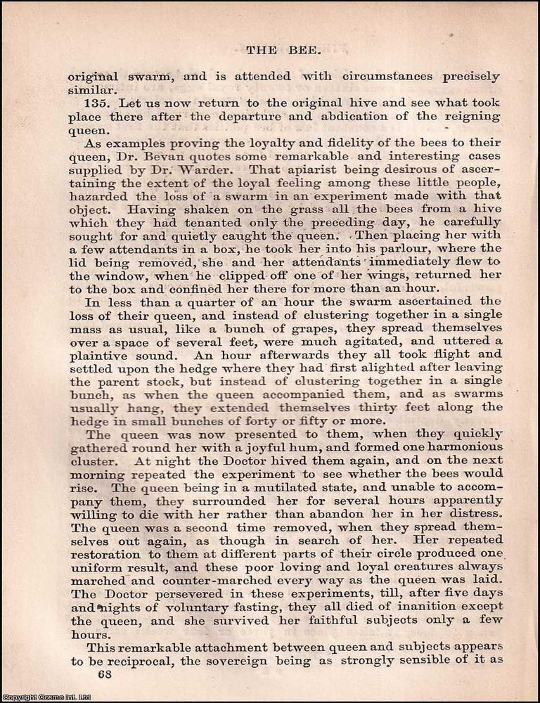 Item #373848 The Bee; Its Character, Industry, and Remarkable Social Order . A nineteenth-century...