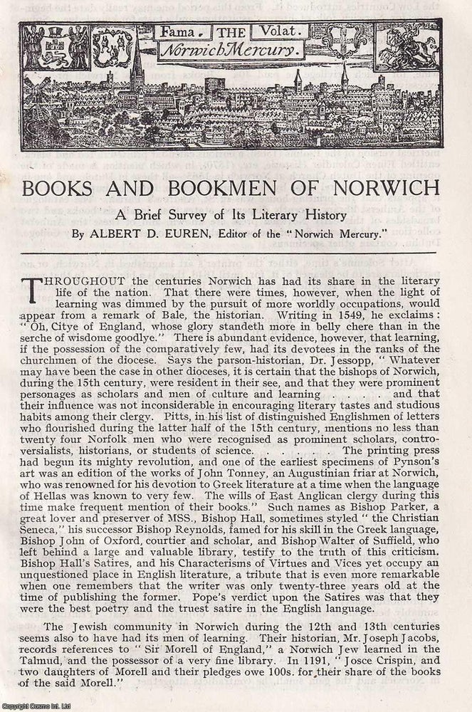 Item #373870 Books and Bookmen of Norwich. 9 pages. An article printed in 1913, written by Albert...