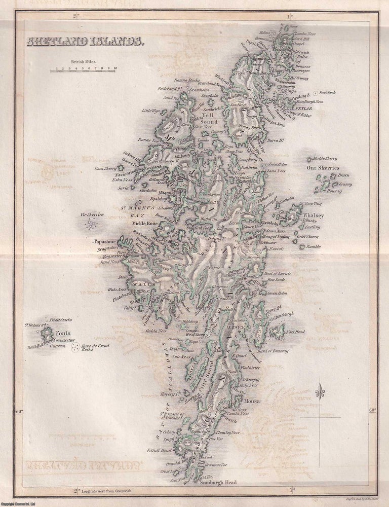 Item #373897 1845 Shetland Islands. Outline Hand Coloured Map, Engraved by W.H. Lizars. 19 x 24...