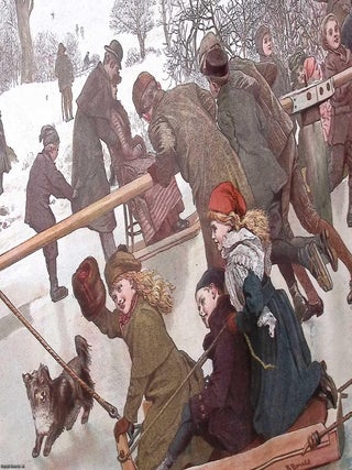 A Merry-Go-Round on the Ice. From a Picture by Robert Barnes, R.W.S. An original colour print from The Graphic, Illustrated Weekly Newspaper, 1890.