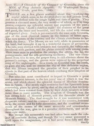 A Chronicle of the Conquest of Granada. An article printed in 1830, written by Washington Irving. THE FALL OF GRANADA REVISITED.